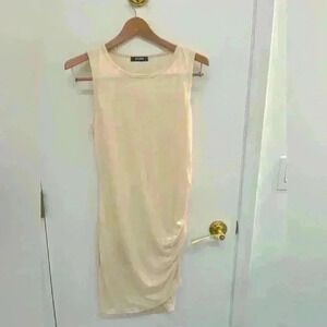 BTFBM Women's Cream Stretch Bodycon Dress Side Ruching Pullover Size Medium